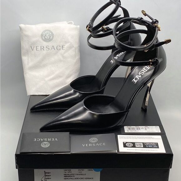 Versace Pin Point Leather Ankle Strap Pumps size 39.5 - Picture 14 of 16